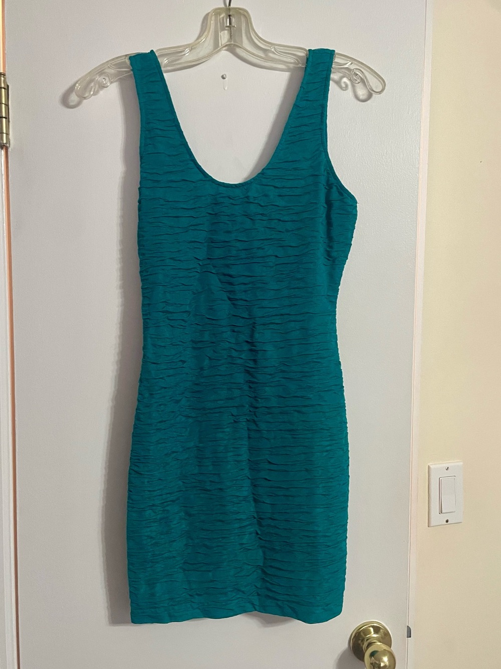 Forever 21 Teal Ruched Scoop-Neck Mini Dress
